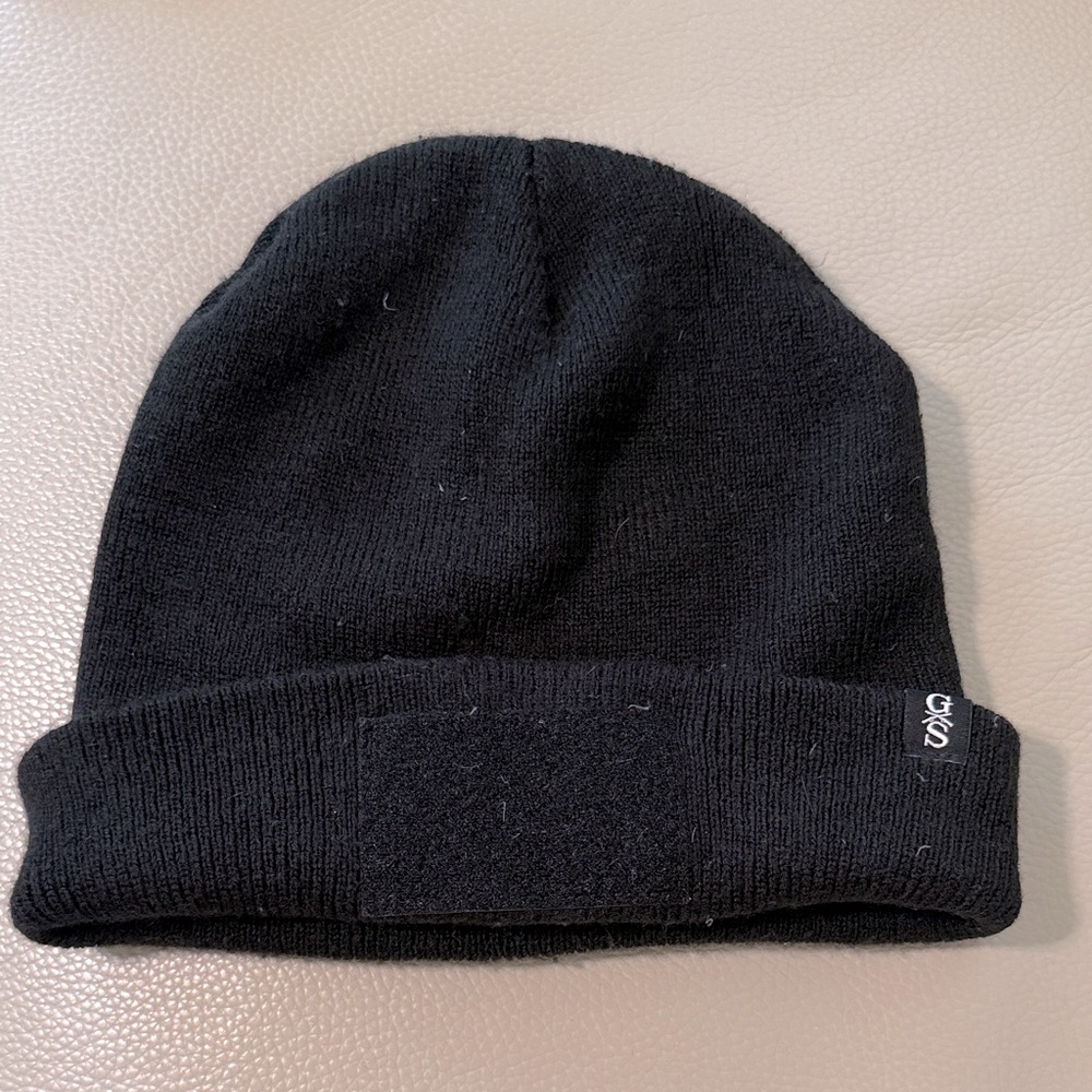 Black Knit Beanie men’s grunt style hat Velcro square